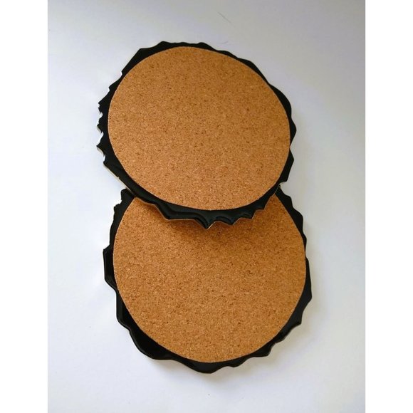 Geode Shaped Wine Glass Holder and 2 Coasters Black with Gold Snowflakes - Picture 5 of 6